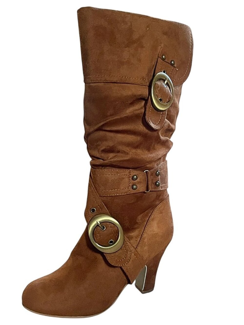 Western Inspired Women's Slouch Foldover Knee High Boots | Gold Buckle Sizes 5–8 - Picture 7 of 8